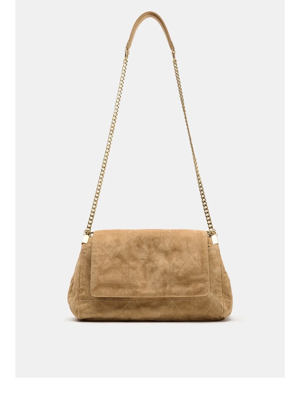 Zara Tan Suede Shoulder Bag with Gold Chain Strap